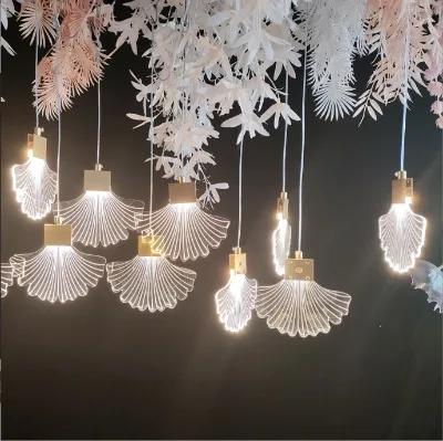 New Arrival Transparent Acrylic 10 Heads Ginkgo Biloba Plating Chandelier for Wedding Christmas Ceiling Decoration