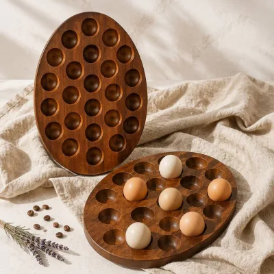 Natural Acacia Wood Egg Storage Tray Egg Holder Egg Storage Rack 24 Capacity Countertop Storage
