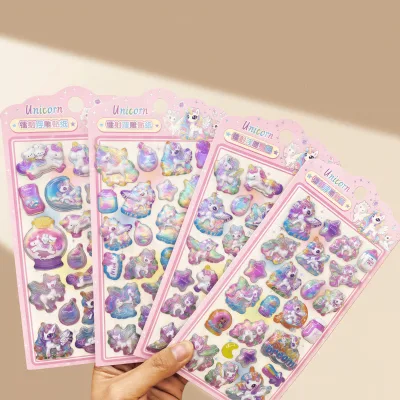 GF Panda Rabbit Rainbow Unicorn Cute Embossed Cartoon Stickers 3D Animal Laser Stickers for Scrapbooks Planners and Journals