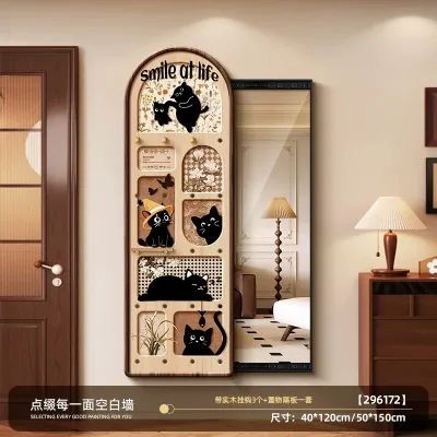 Hotel Vintage Design Wall Pegboard with Full Mirror Sliding Entryway Storage Wardrobe Rack Combo Mid century Sliding Mirror