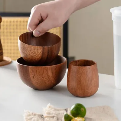 South American Walnut Salad Bowl Circular Wooden Bowl Cup Set Soup Box Hotel Noodles Bowl