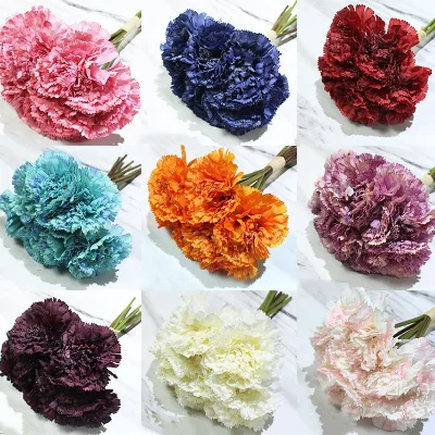 A-427 Artificial Autumn Flower Burnt Edge Carnation Flowers Silk Red Burgundy Carnation Bouquets