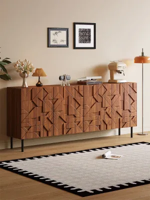 Nordic Solid Wood Movable Sideboard Vintage-Style Antique Entryway Living Room Foyer Light-Luxury Wabi-Sabi Home Furniture