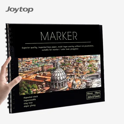 Joytop Wholesale 8K A4 16K Marker 50 Sheets 130g Custom Black Twin Spiral Hardcover Sketchbook for Drawing