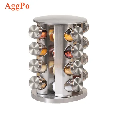 Spin Spice Rack with Multiple Jars, Spinning Rack Organizer, Stainless Steel Spice Turntable for Kitchen Countertops,