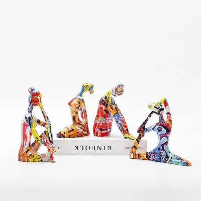 H Resin Home Decoration Sculpture Colorful Yoga Dancing Lady Statue Ornaments Handcraft