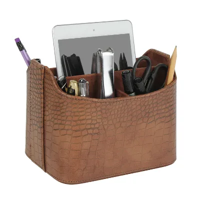 Brown Crocodile Leather Tv Remote Control Holder Remote Control Holder Organizer