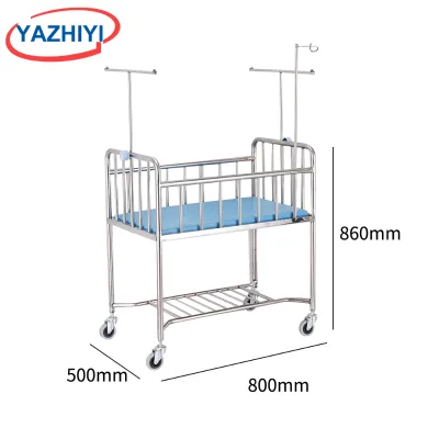 YAZHIYI Stainless Steel Hospital Baby Crib Mobile Medical Infant Bed With IV Pole Storage Shelf For Maternity Ward Clinic