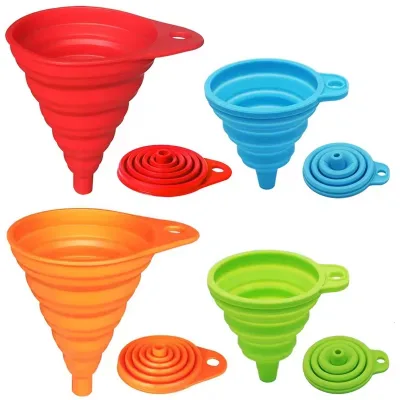Wholesale Food Grade Silicone Collapsible Funnel Dishwasher Safe Different Sizes Kitchen Foldable Funnels for Filling Bottles
