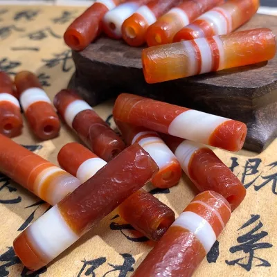 Wholesale Natural Red Agate Processed Onyx Straight Tube Dzi Beads and Buddha Beads for DIY Agate Pendants