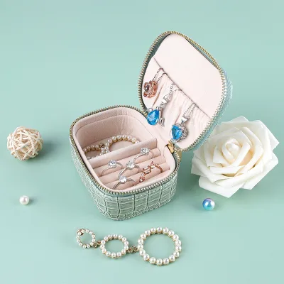 High-End Luxurious Crocodile Leather Jewelry Boxes Light Colors Square Pearl Chain Bracelet Pendant Necklace Zipper Storage Box