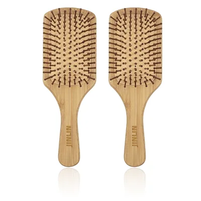 Natural Bamboo Square Hair Comb Anti Static Bamboo Detangling Hair Brush Custom Engraved Logo OEM