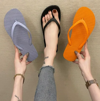 Women Solid Color PVC Flip Flops Anti Slip Flat Beach Thong Sandals Lightweight Casual Outdoor Swimming Pool Summer Flip Flops