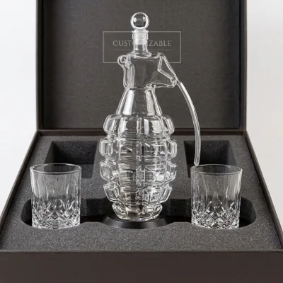 Modern Luxury Whiskey Decanter Set with 2 Glasses Hand-Grenade Shaped Sealed Liquor Bottle Engraving Option Business Gift
