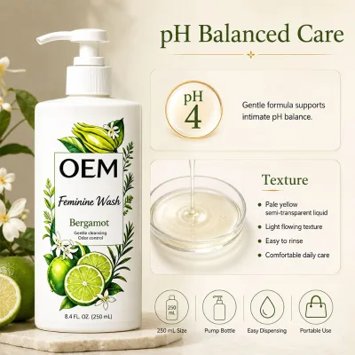 Bulk Private Label Bergamot Feminine Wash Gentle Anti-Itch Odor-Control Intimate Natural Plant-Derived OEM Supplier Yoni Wash