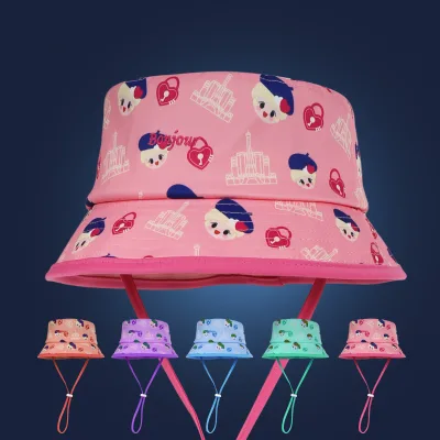 OEM ODM Factory All Over Digital Printed Cartoon Kids Children Cotton Canvas Custom Print Bucket Hat String