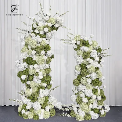 Wedding Floral Column Set - Faux White Rose & Green Hydrangea - Tall Floor Standing Flower Arrangement for Hotel Lobby Event