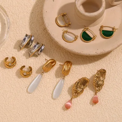 Trendy 18K Gold Plated Stainless Steel Waterdrop Drop Earrings for Weddings Engagements Anniversaries