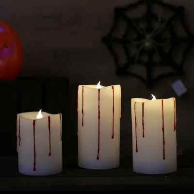 S/3 Battery Black Light Halloween Red Tears Horrible Wax Candle House Halloween Decorations Lights LED Candle Set