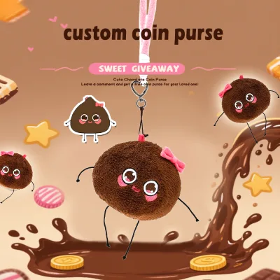 Cute Plush Bag Charm Chocolate Design Cartoon Pendant Keychain Accessory Small Wrist Pouch Custom OEM ODM Manufacturer