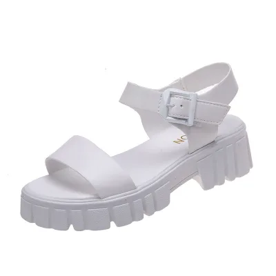 Cross-Border Women's Heeled Sandals New Round-Headed European American Style Solid Color Plus Size Thick-Heeled Outdoor Summer