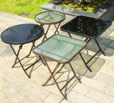 Modern Foldable Outdoor Glass Top Table with Metal Frame for Courtyard Garden Patio Terrace Camping Picnic Barbecue Party