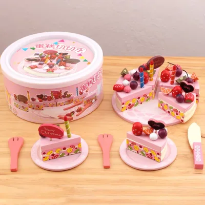 Birthday Cake Toys Handmade Model Furniture Kids Miniature Cutting Kitchen Toys Wood Kitchen Wooden Toys