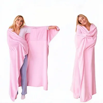 Wearable Blanket Hoodie Oversized Flannel Blanket with Sleeves Adult Cozy TV Blanket