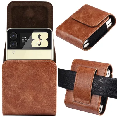 Belt Clip Leather Pouch Holster Case Mobile Phone Bag for Samsung galaxy Z Flip 7 6 5 4 /Moto Razr 2