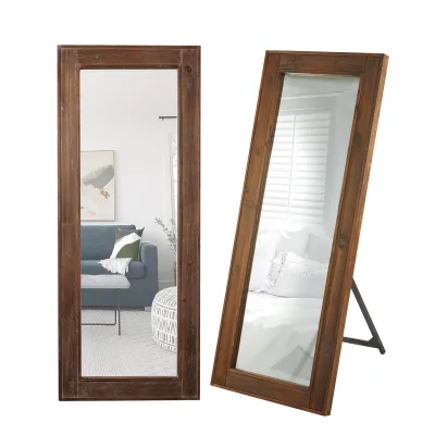 Handmade Wholesale Floor Mirrors With Standing Holder, Rustic Wood Frame Large Bedroom Wall Mirror Full Length Dressing Mirror