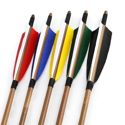 Archery Bamboo Arrow 5" Shield Shape Turkey Feather Vanes Wooden Bamboo Arrow Hunting Recurve Bow Compound Bow