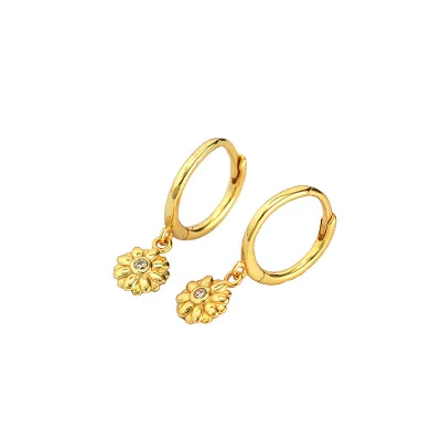 DUYIZHAO Ins Style Hot Fine Jewelry S925 Sterling Silver Flower Huggie Earrings Low MOQ Popular Sunflower Hoop Earrings Women