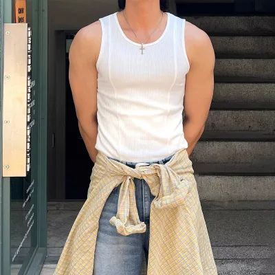 High Quality Elastic Knitted Vest for Men XL Casual Ribbed Cotton Tank Tops Fitness Bodybuilding Gym Sporty