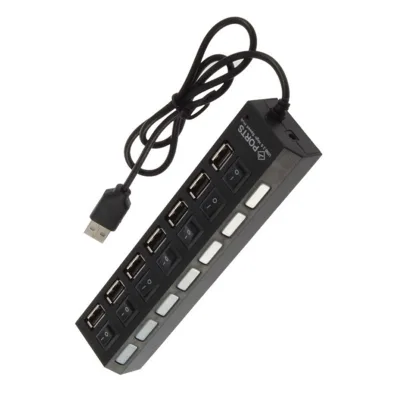 High Speed Usb2 Hubs Black White Color Optional USB Hub 7 in 1 for PC Laptop Computer PC Laptop With ON/OF