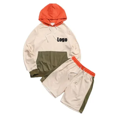 Wholesale Top Quality 100% Cotton String Patchwork Pockets Sweatshirts Set Mens Outfit Shorts and Hoodies Sets