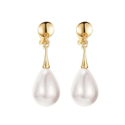 Pearl Clip on Earrings for Women Drop Clip Earrings for Women Gold Plated White Imitation Pearl Earrings Fashion
