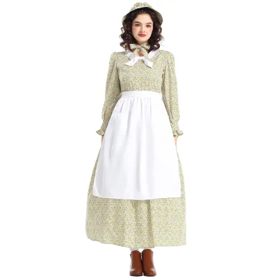 Halloween Adult Women New Luxury Satin Skirt Yellow Floral Dress Echo TV Movie Costumes Birthdays Oktoberfest Inspired Maid