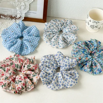 Handmade Spring Chiffon Flower Scrunchies European American Hair Accessories for Women Girls Daily Use Ear Hair Accessories