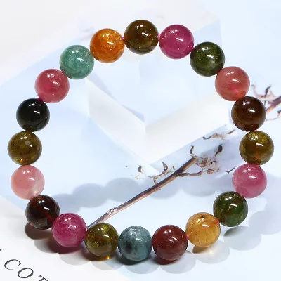 Natural Candy Tourmaline Bracelet Women's Old Mine Watermelon Tourmaline rainbow Macaron Single Circle Crystal Bracelet Gift