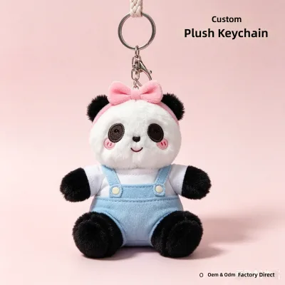 Custom Plush Panda Keychain PP Cotton Faux Rabbit Fur Short Plush Soft Stuffed Animal Bag Charm OEM ODM