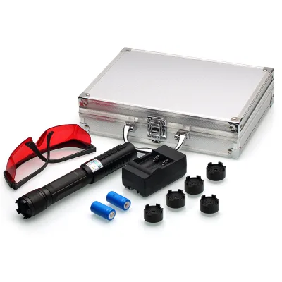Hot in USA EU 450nm Rechargeable Black Blue Laser Light Pointer Long Distance with All Accessories Five-Star Caps