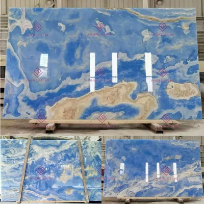 Luxe Translucent Blue Onyx Stone Slabs High-Grade Marble for Kitchen Countertops Bathroom Vanities Backdrop Walls
