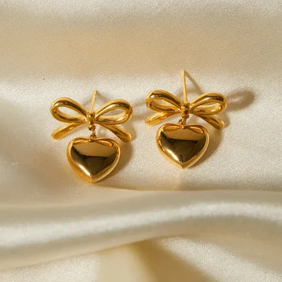 Fashion Ins Style Bow Love Pendant Earrings Waterproof Stainless Steel 18k Gold Love Earrings Jewelry Idea Party Gifts