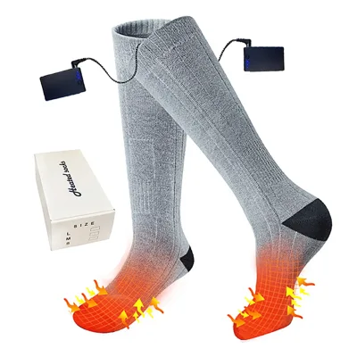 3.7V Rechargeable Wool Ski Thermal Socks Outdoor Hiking With Heated Toes and Insteps Crew Logo Pattern Winter Heat Integration