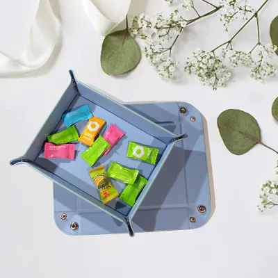 Small Valet Tray Jewelry Tray for Rings Watches Earrings, Trays for Gadgets PU Leather Tray Gift Set Desktop Organizer