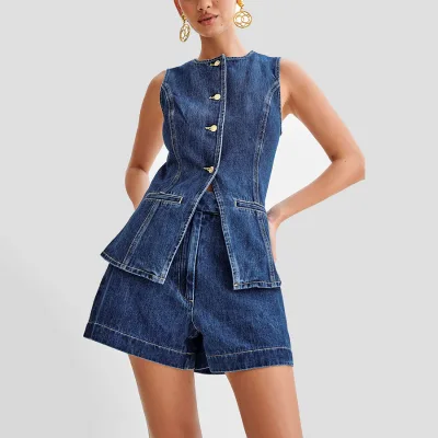 Wholesale Vintage Summer Casual Skinny Fashion Genre Women's Denim Shorts Jeans Sets
