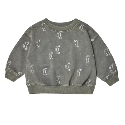 Boutique Crew Neck Long Sleeve Pullover Spring Autumn Kids Jumper Newborn Baby Boys and Girls Clothes Gray Relaxed Sweatshirt
