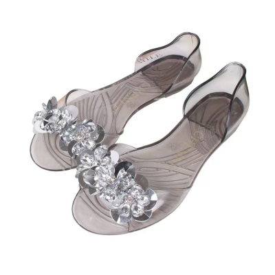 Fashion Ladies Summer Bowknot Upper Design Flat Sole Transparent PVC Jelly Crystal Sandal for Women