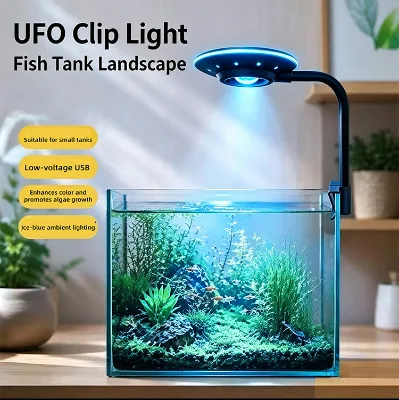 UFO Design Aquarium Clip Lamp Ice Blue Spectrum for Color Enhancement & Algae Growth 5W USB Powered Flexible Gooseneck Light
