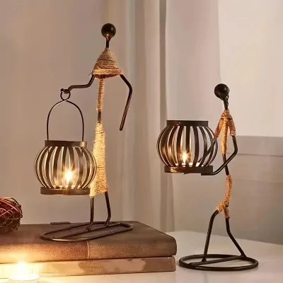Hot Sale Nordic Iron Abstract Character Candlestick Holder Handmade Birthday Gift Heat Resistant Durable Home Decor Art